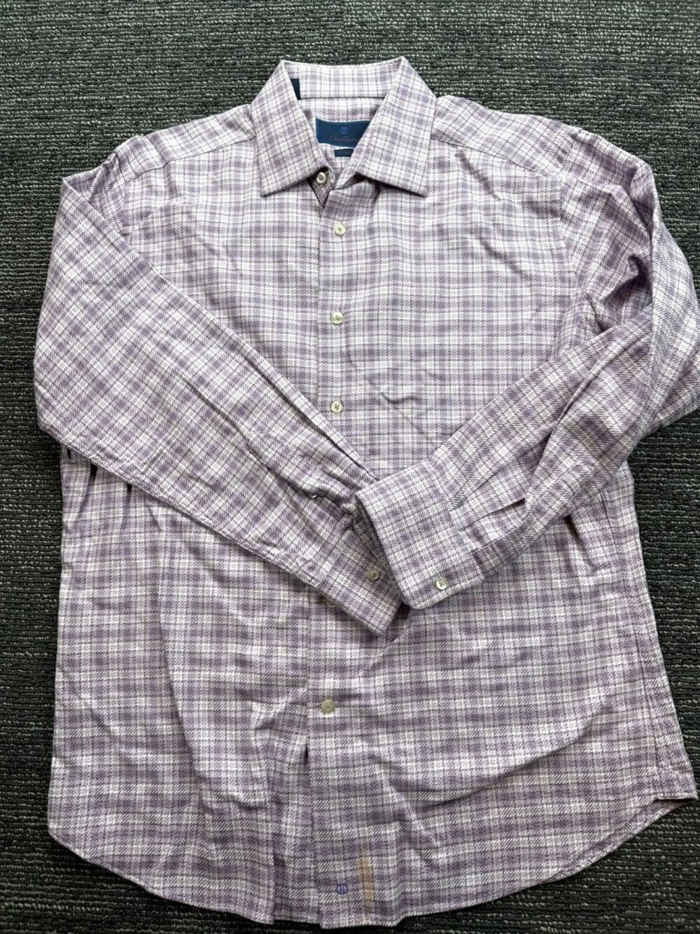 David Donahue Trim Fit Mens 15.5/33 Purple Plaid Cotton Dress Shirt